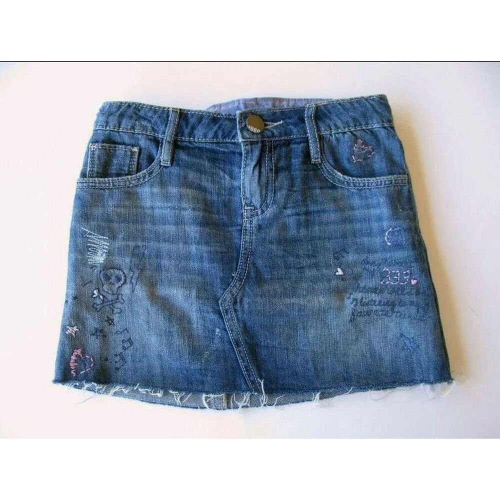 NEW Gap Kids girls skirt M 8 L 10 Jean doodle denim mini skull headphones music